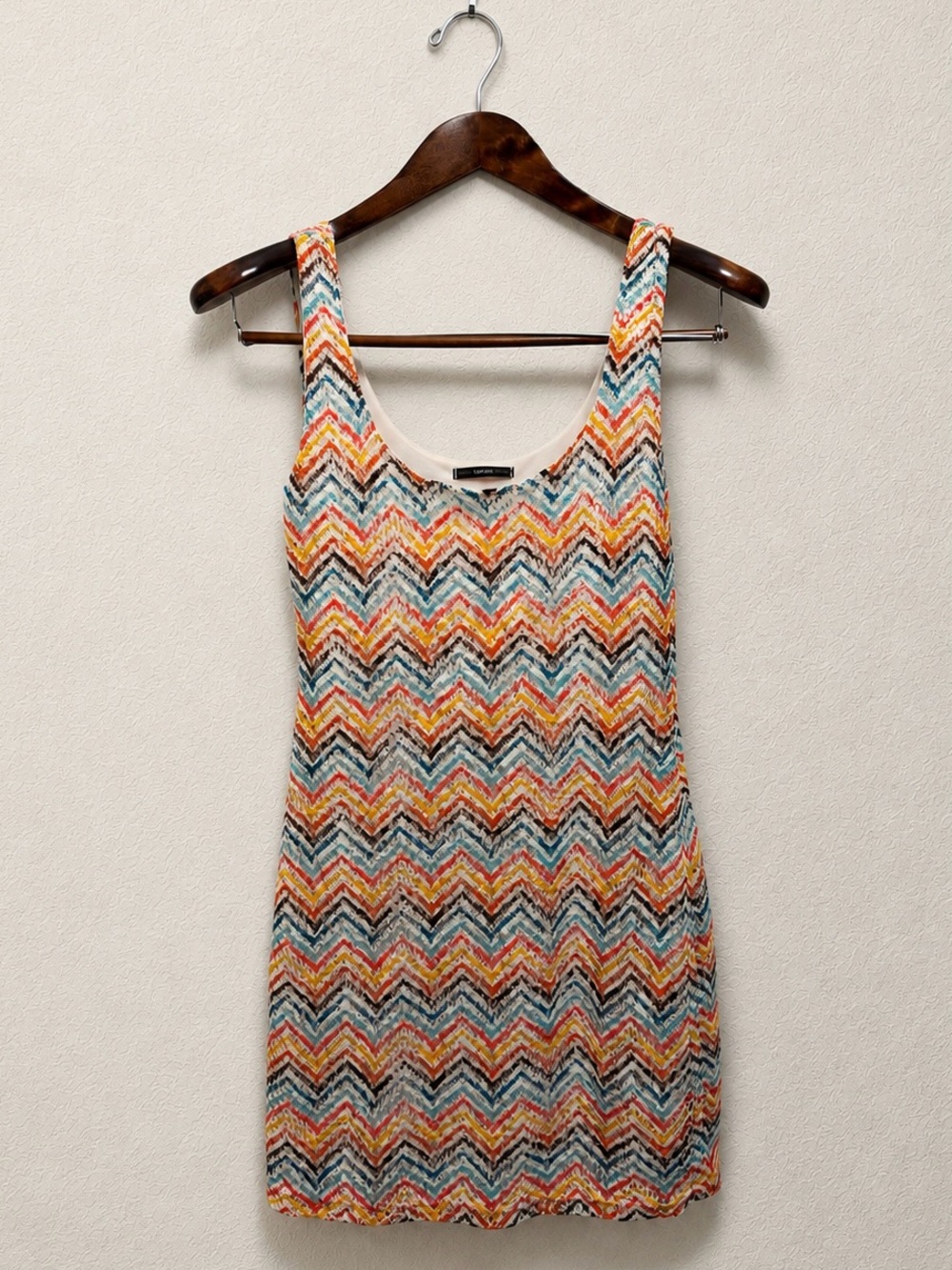 Chevron Crochet Open Knit Mini Dress Rainbow Zigzag Small